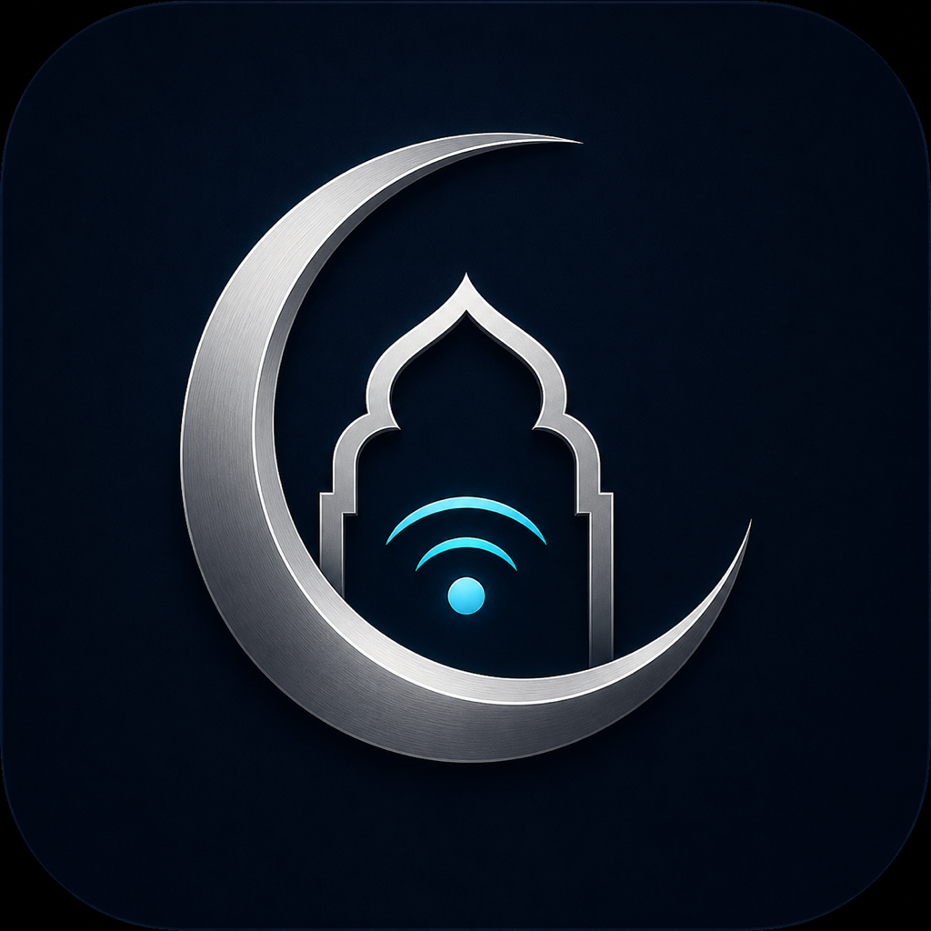 BCAT Masjid Connect crescent, mosque arch, and connection signal logo